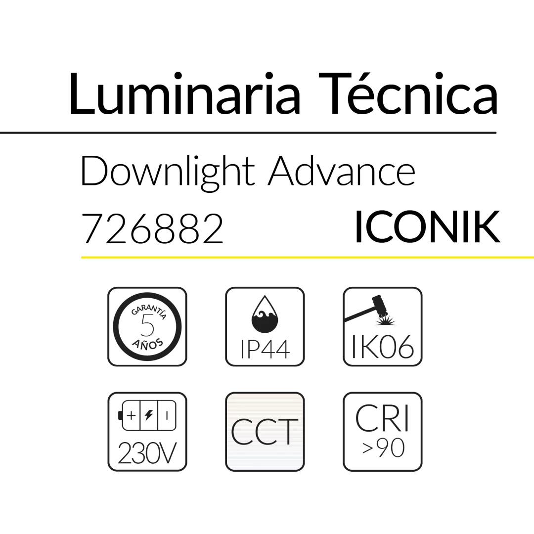 1.2 DOWNLIGHT ADVANCE ICONIK CCT 9W 36D IP44 BLANCO BLUELed 726882 efecto hover Solmad
