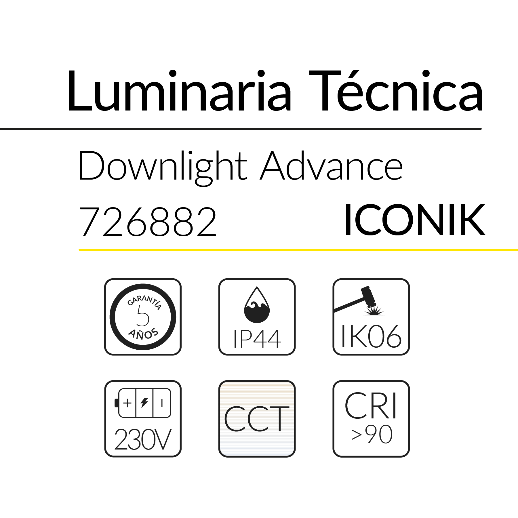 1.2 DOWNLIGHT ADVANCE ICONIK CCT 9W 36D IP44 BLANCO BLUELed 726882 efecto hover Solmad