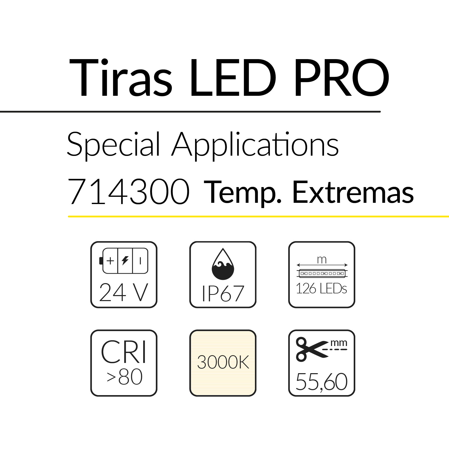 1.2 TIRA LED PRO ALTAS TEMP 9,6W 24V 3000K IP67 BLUELed 714300 efecto hover 1 Solmad