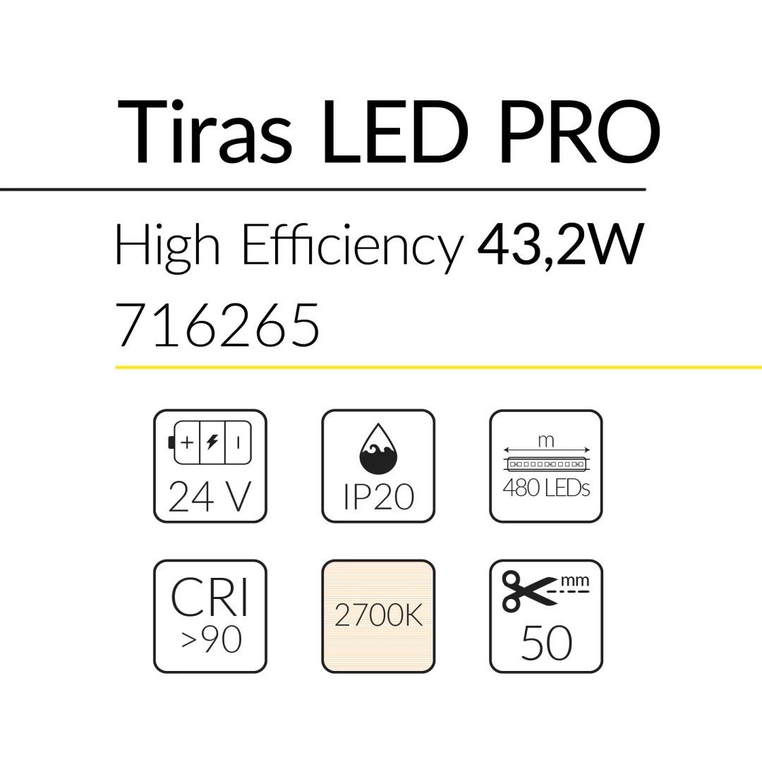 1.2 TIRA LED PRO HIGH EFFICIENCY 43,2W 24V 2700K IP20 BLUELed 716265 efecto hover Solmad