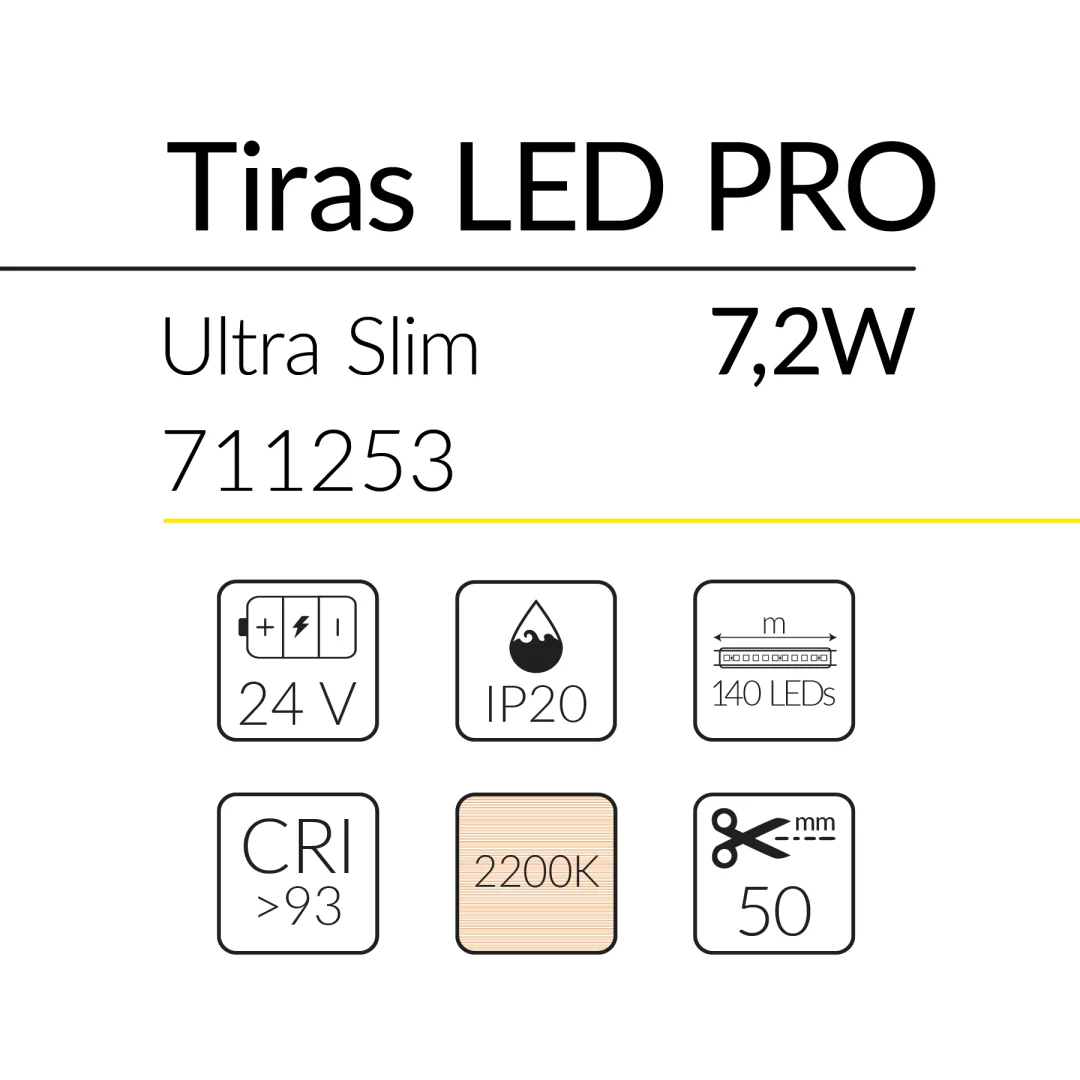 1.2 TIRA LED PRO ULTRA SLIM 7,2W 24V 2200K 3,5mm IP20 BLUELed 711253 efecto hover 1 Solmad