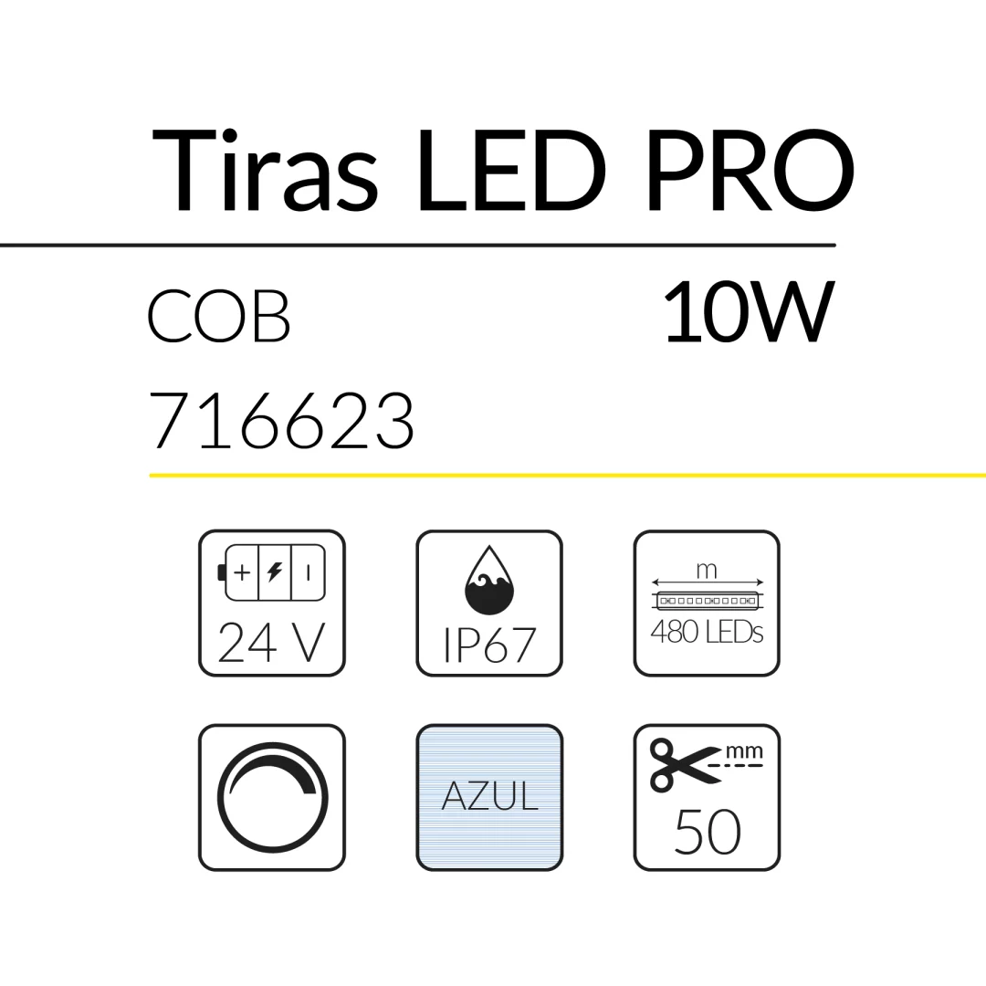 11.2 TIRA LED PRO COB 10W 24V AZUL IP67 BLUELed 716623 efecto hover 1 Solmad