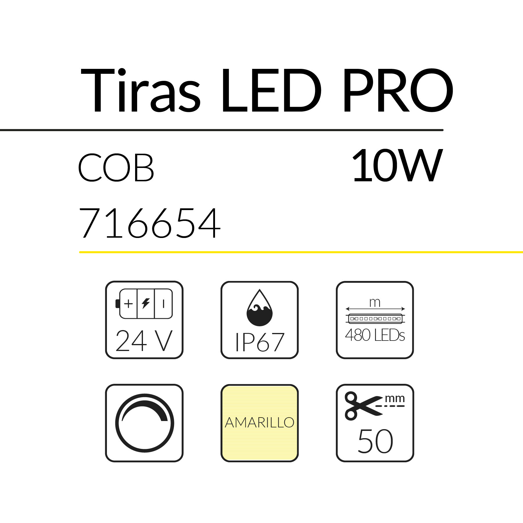 14.2 TIRA LED PRO COB 10W 24V AMARILLO IP67 BLUELed 716654 efecto hover 1 Solmad