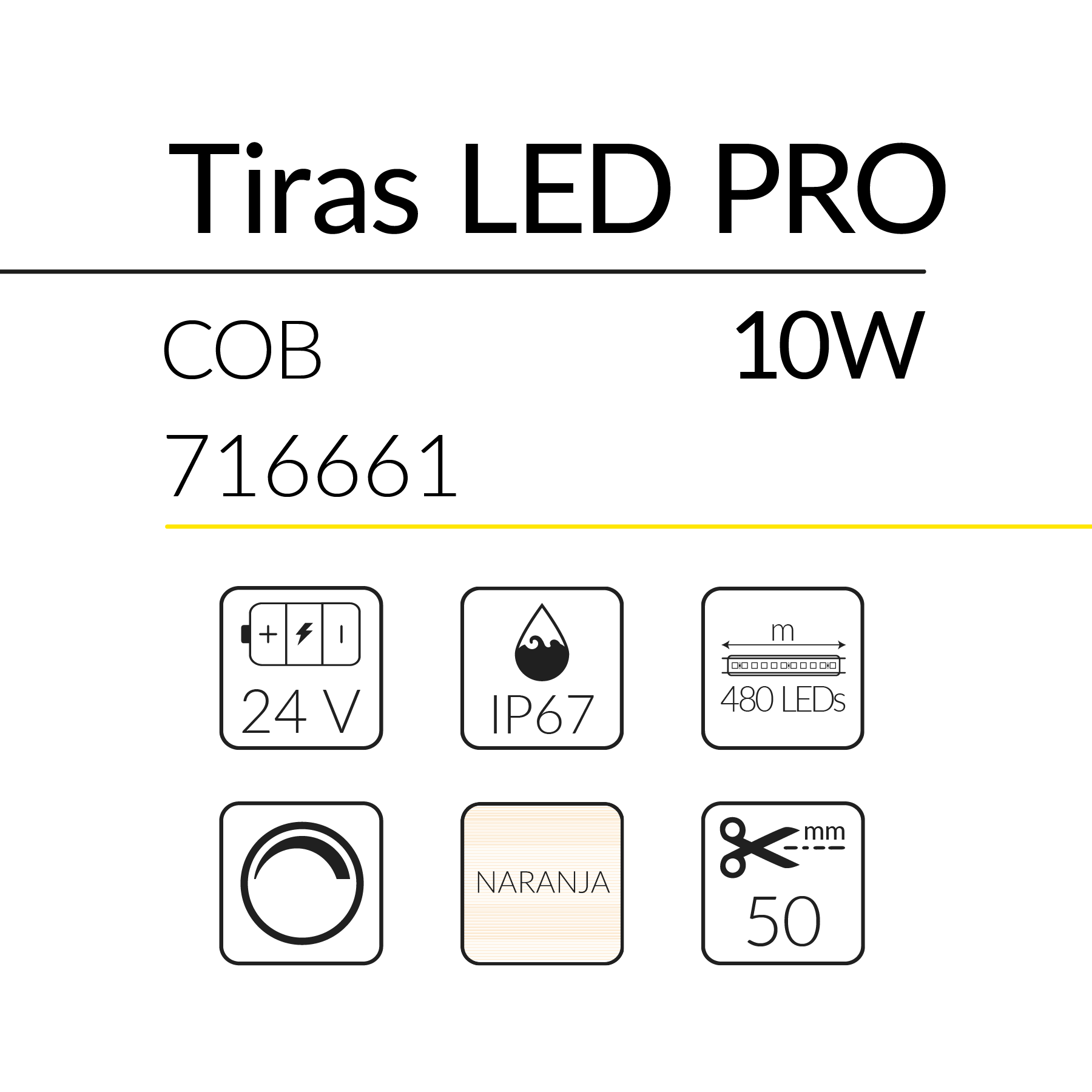 15.2 TIRA LED PRO COB 10W 24V NARANJA IP67 BLUELed 716661 efecto hover 1 Solmad