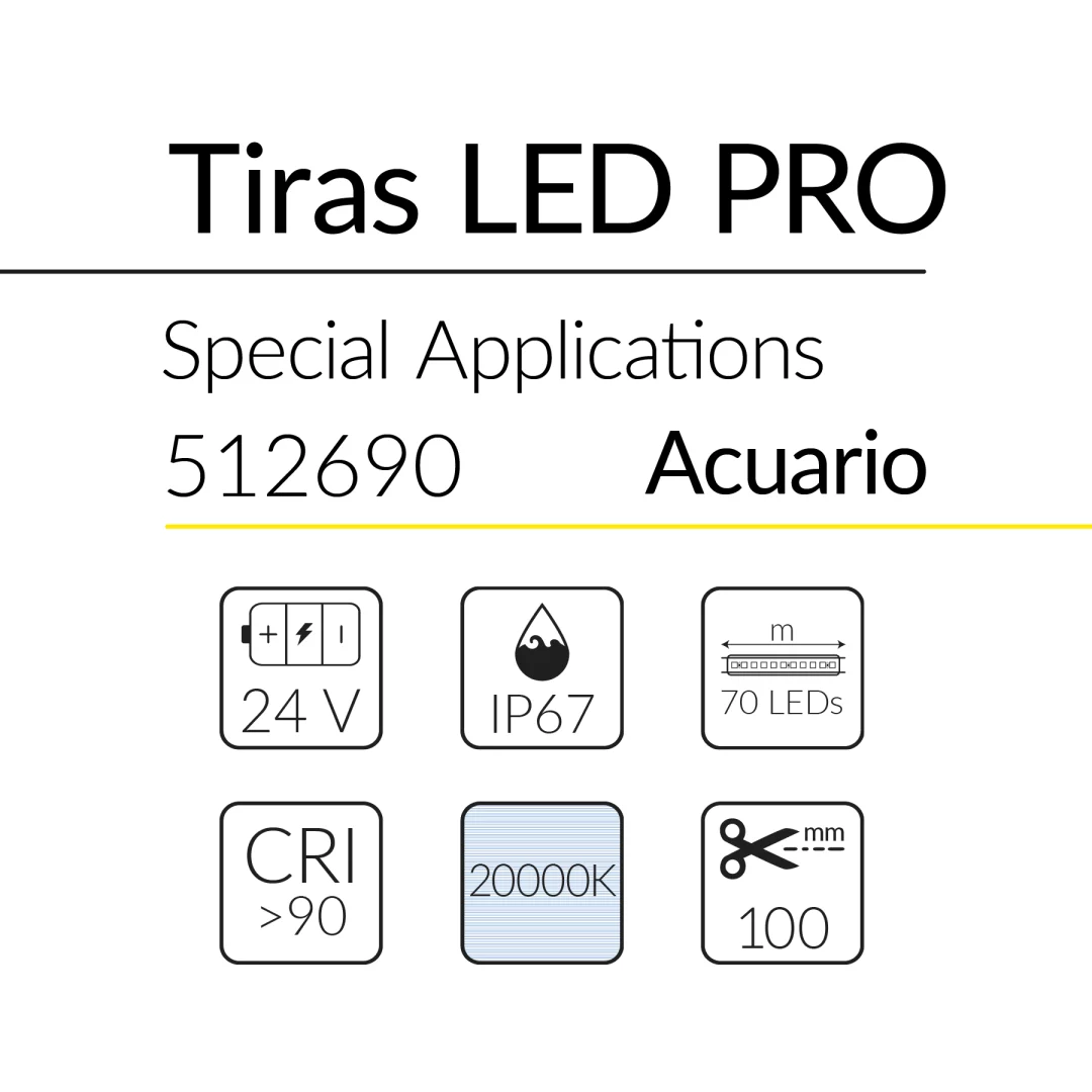 2.2 TIRA LED PRO ACUARIO 14,4W 24V 20.000K IP67 BLUELed 512690 efecto hover 1 Solmad