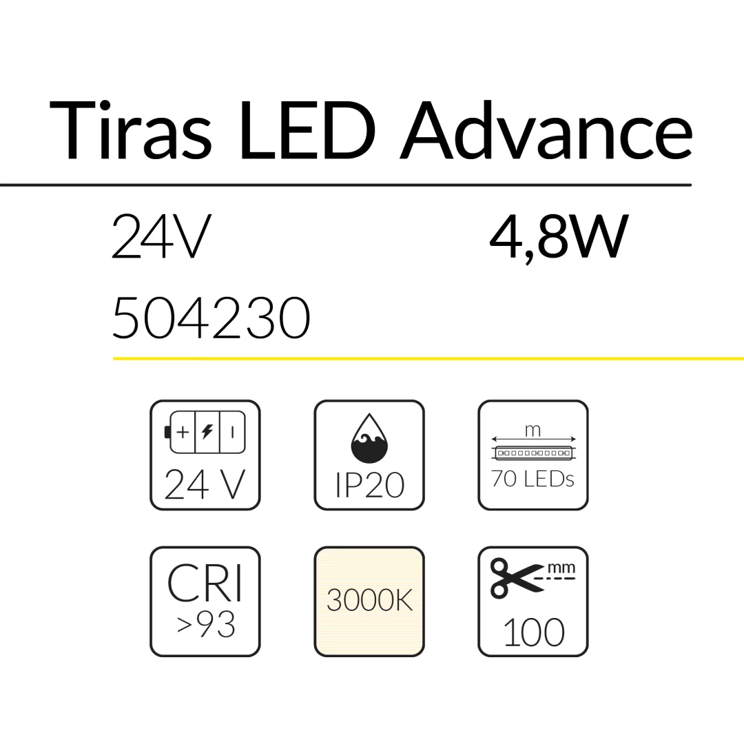 3.2 TIRA LED ADVANCE 24V 4,8W 3000K IP20 BLUELed 504230 efecto hover 1 Solmad