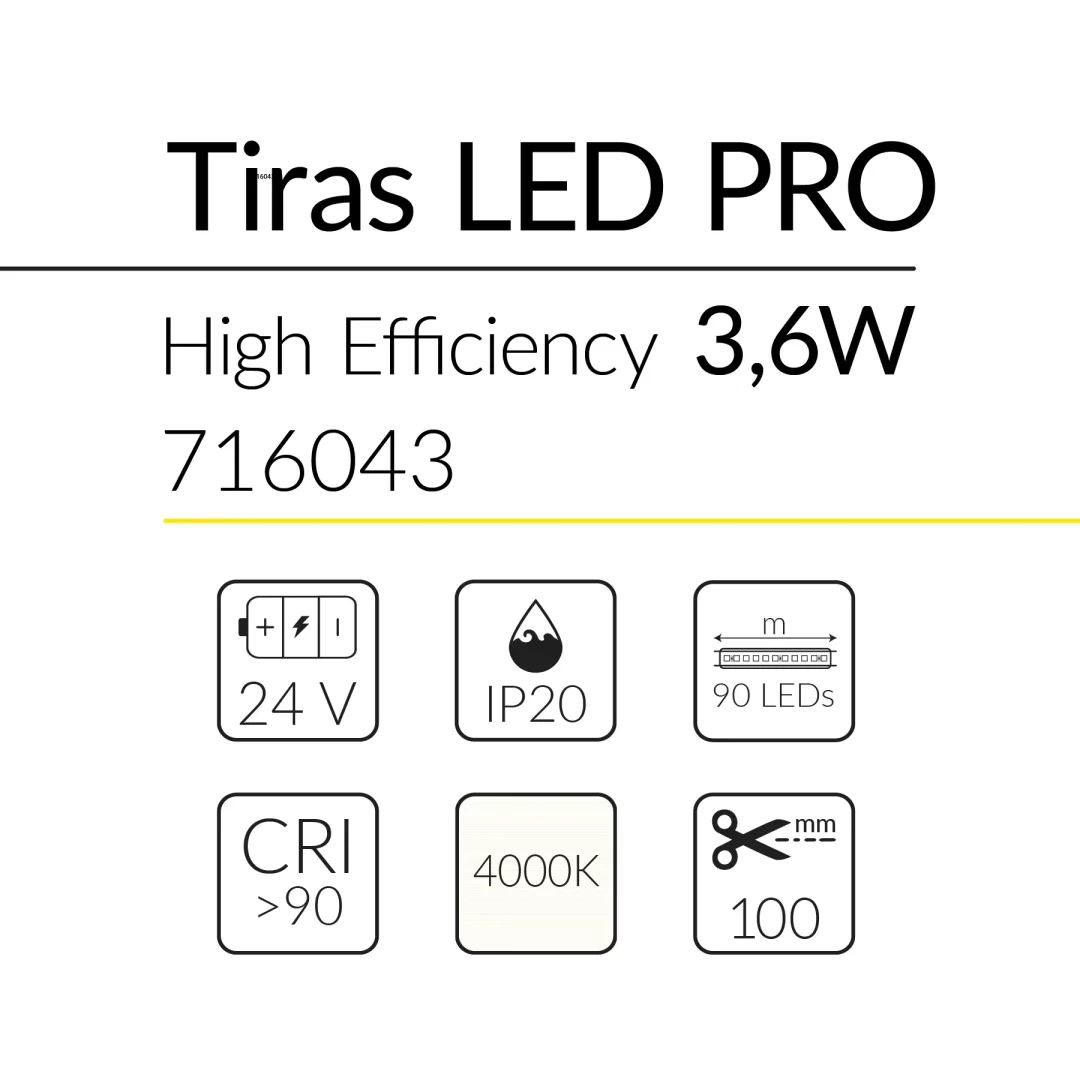 3.2 TIRA LED PRO HIGH EFFICIENCY 3,6W 24V 3000K IP20 BLUELed 716043 efecto hover Solmad