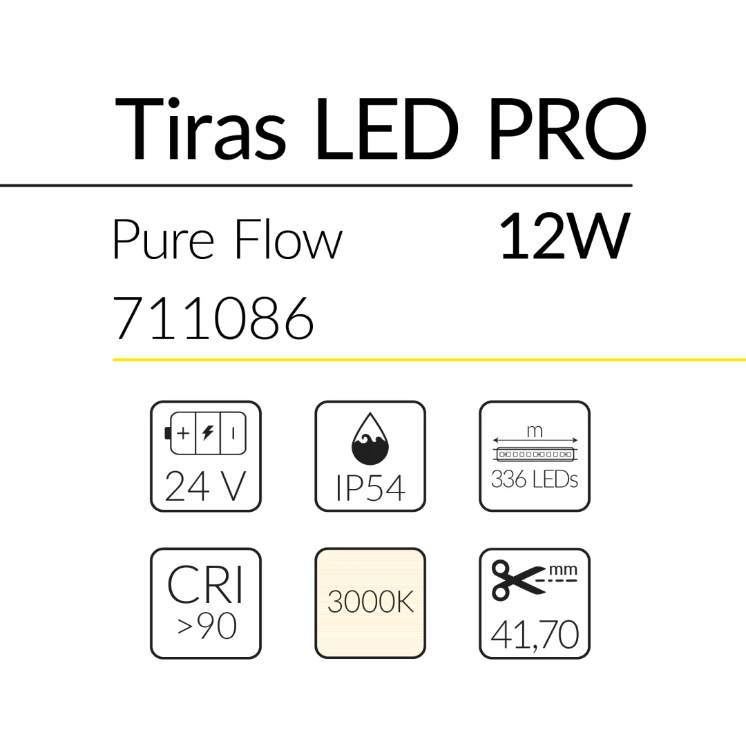 3.2 TIRA LED PURE FLOW 12W 24V 3000K IP54 BLUELed 711086 efecto hover Solmad