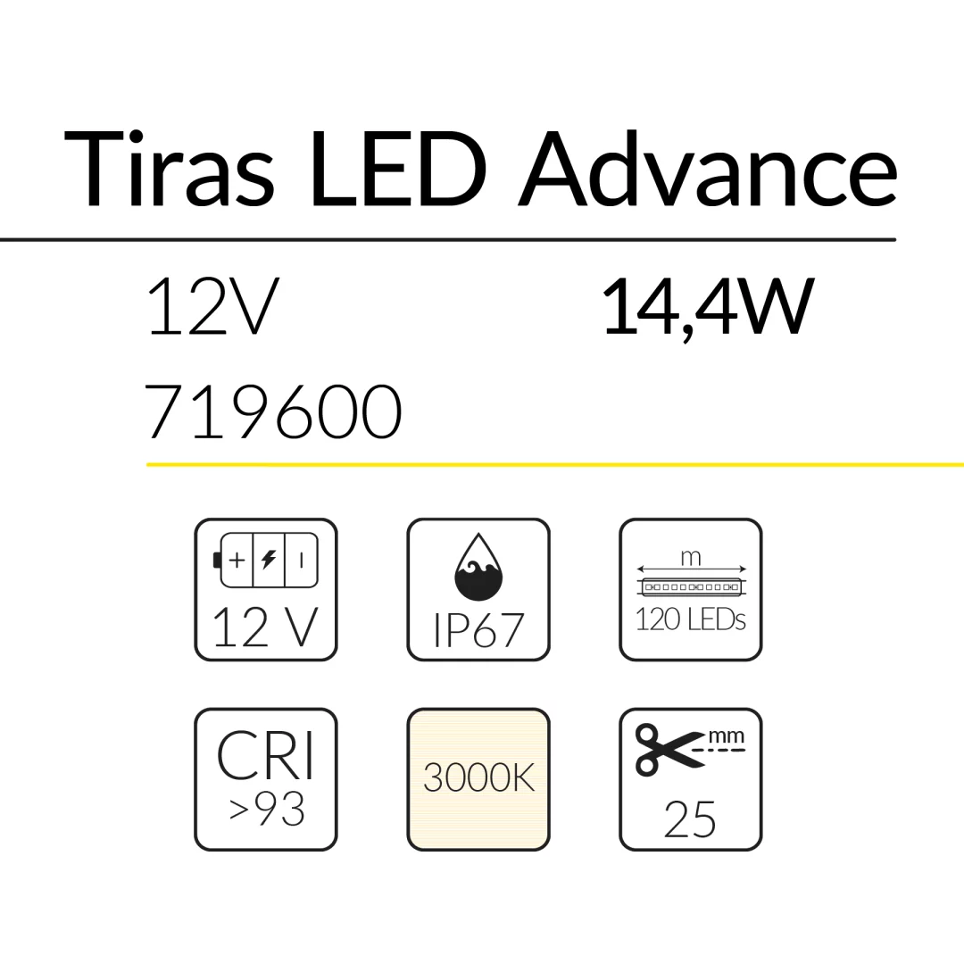 4.2 TIRA ADVANCE 12V 14,4W 3000K IP67 BLUELed 719600 efecto hover 1 Solmad
