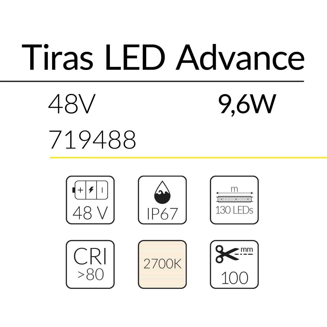 4.2 TIRA LED ADVANCE 48V 9,6W 2700K IP67 BLUELed 719488 efecto hover 1 Solmad