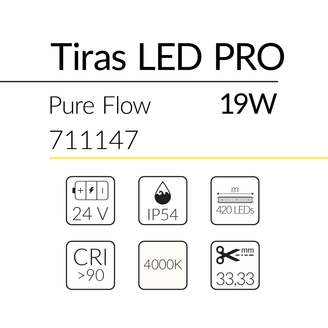4.2 TIRA LED PURE FLOW 19W 24V 4000K IP54 BLUELed 711147 efecto hover Solmad
