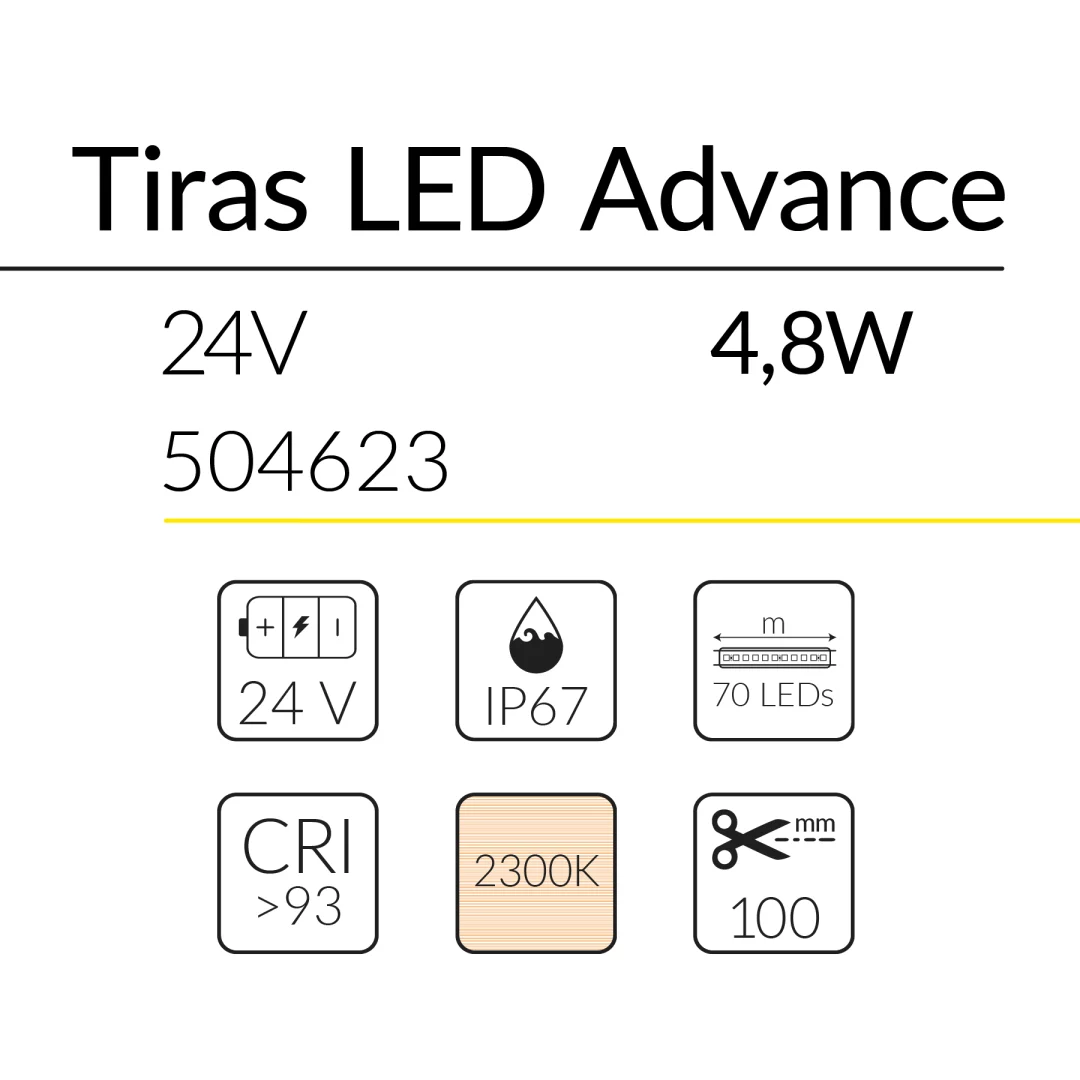 6.2 TIRA LED ADVANCE 24V 4,8W 2300K IP67 BLUELed 504623 efecto hover 1 Solmad