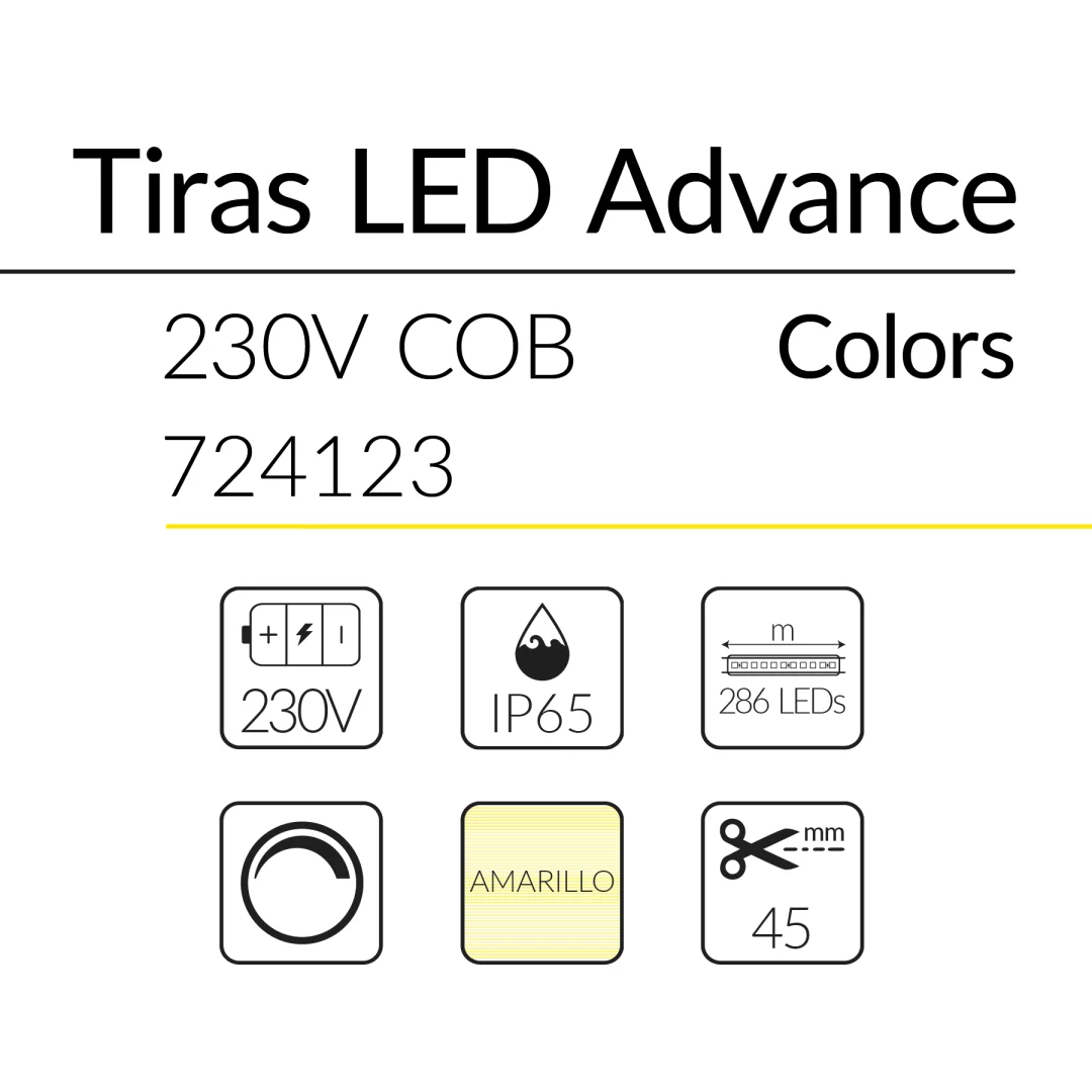 6.2 TIRA LED ADVANCE COB 230V 15W YELLOW IP65 BLUELed 724123 efecto hover Solmad