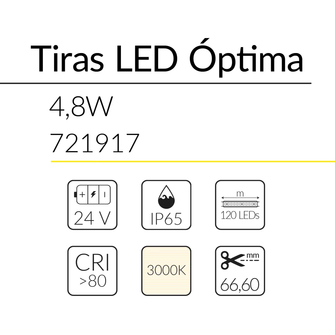 6.2 TIRA LED OPTIMA 4,8W 24V 3000K IP65 BLUELed 721917 efecto hover 1 Solmad