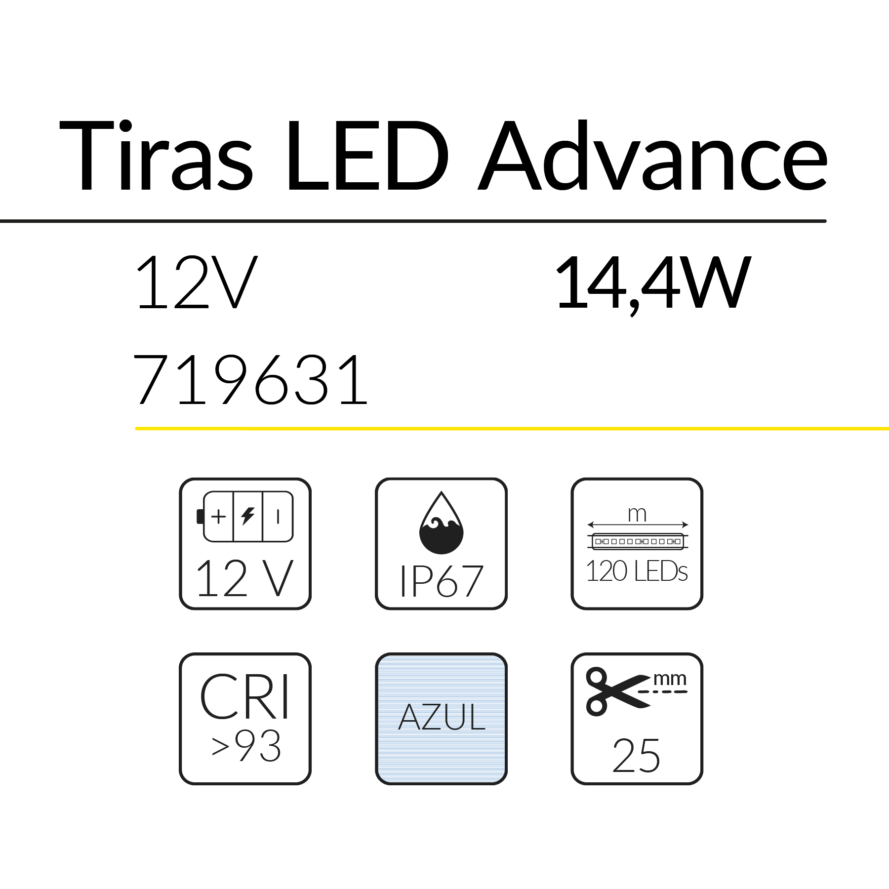 7.2 TIRA ADVANCE 12V 14,4W AZUL IP67 BLUELed 719631 efecto hover 1 Solmad