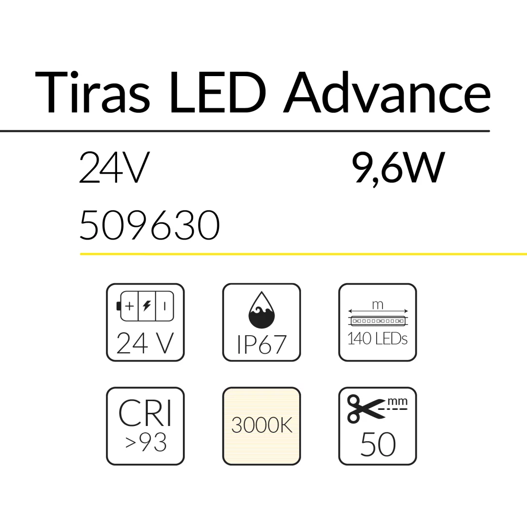 8.2 TIRA LED ADVANCE 24V 9,6W 3000K IP67 BLUELed 509630 efecto hover 1 Solmad