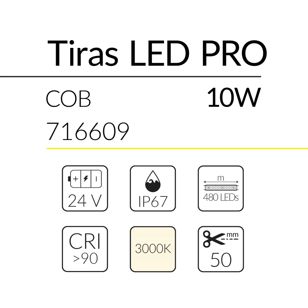 8.2 TIRA LED PRO COB 10W 24V 3000K IP67 BLUELed 716609 efecto hover 1 Solmad