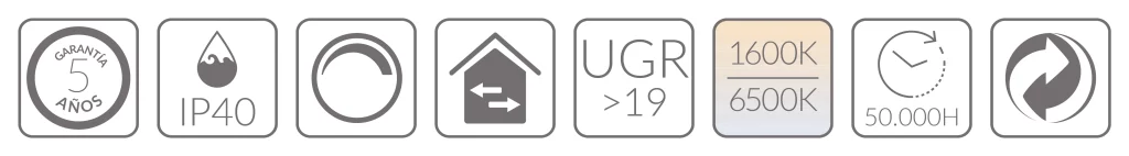 1 PANEL CIRCADIANO 60x60 36w 6500K IP40 UGR 19 BLUELed 710997 Iconos Solmad