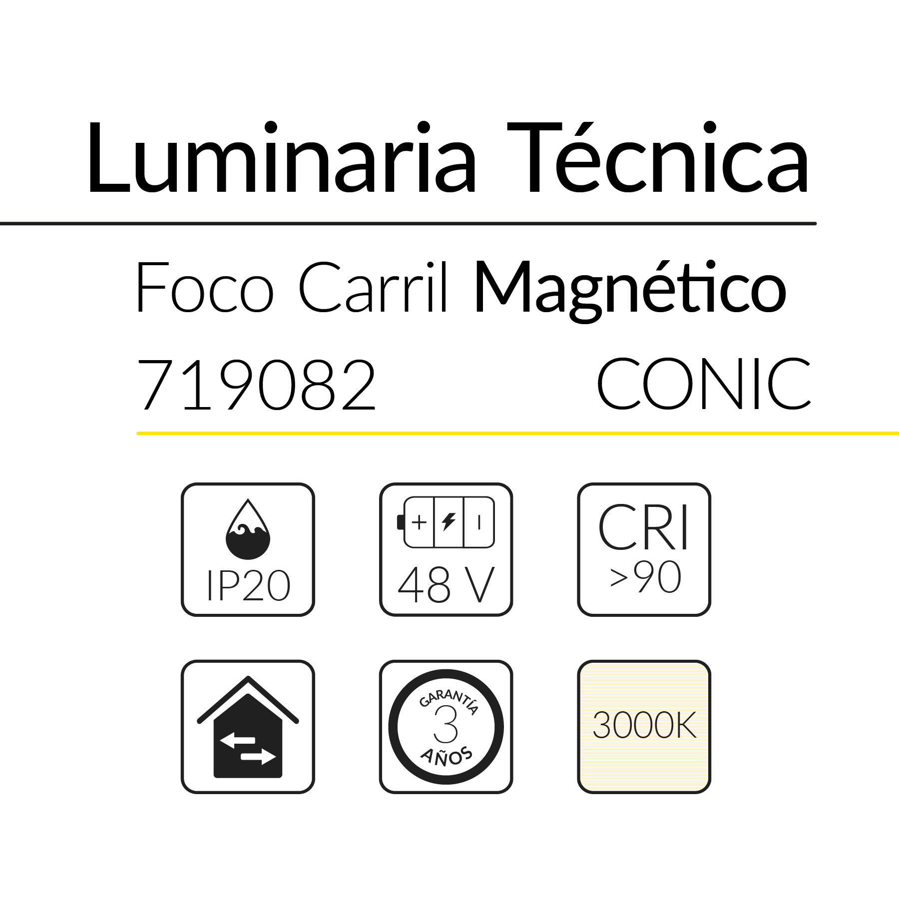 1.2 FOCO CARRIL MAGN&Eacute;TICO 48V CONIC 6W 3000K NEGRO BLUELed 719082 efecto hover Solmad