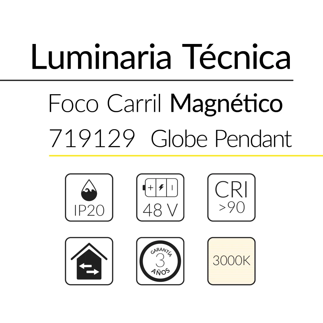 1.2 FOCO CARRIL MAGN&Eacute;TICO 48V GLOBE PENDANT 9W 3000K NEGRO BLUELed 719129 efecto hover Solmad