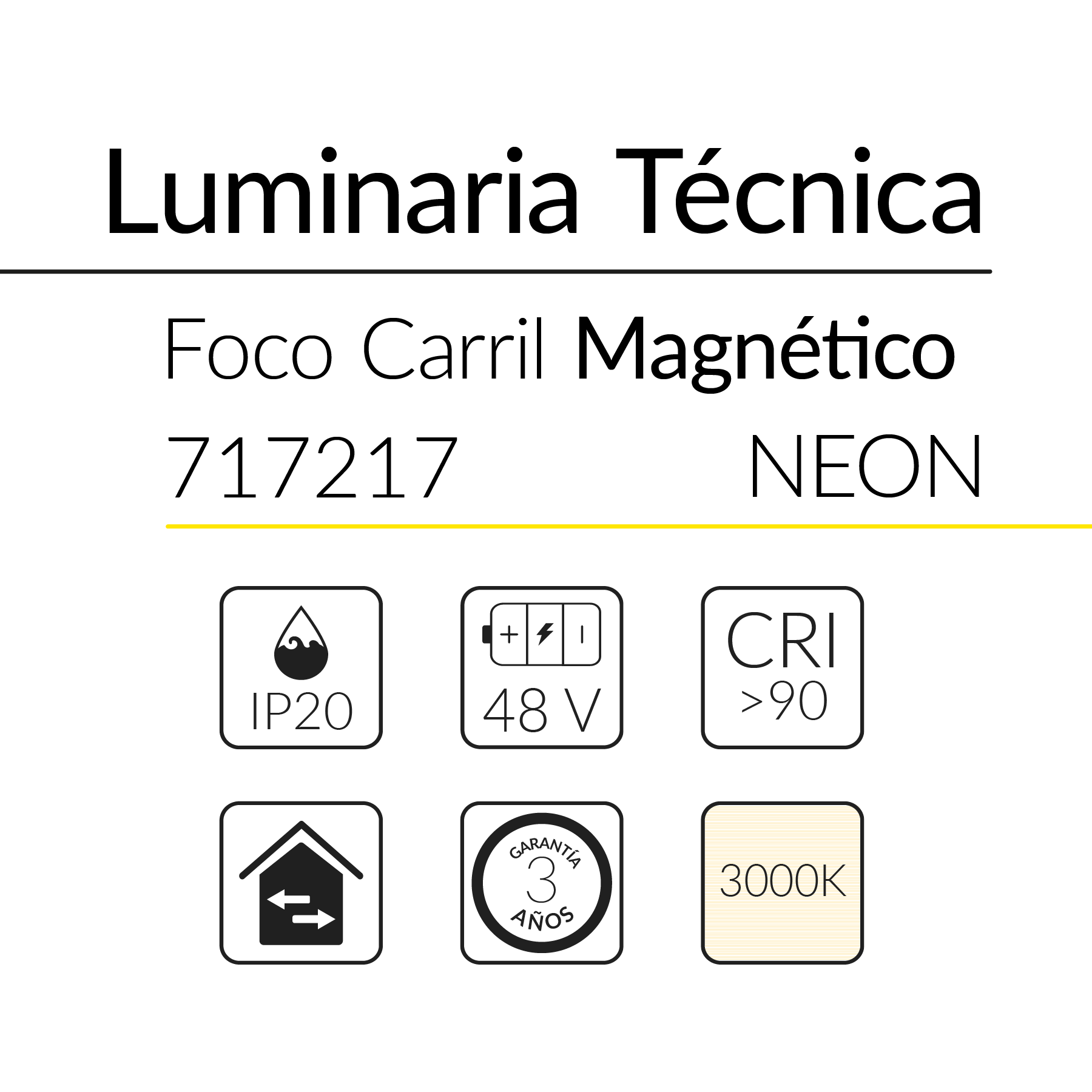 1.2 FOCO CARRIL MAGN&Eacute;TICO 48V NEON 32W 3000K NEGRO BLUELed 717217 efecto hover Solmad