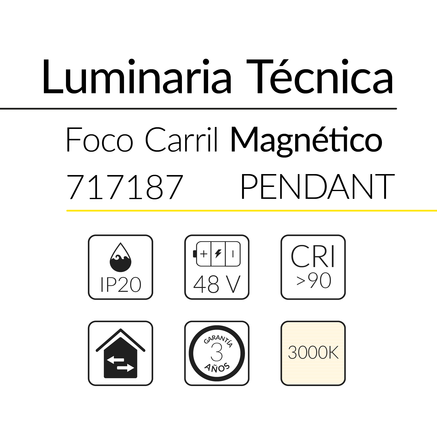 1.2 FOCO CARRIL MAGN&Eacute;TICO 48V PENDANT 6W 3000K NEGRO BLUELed 717187 efecto hover Solmad