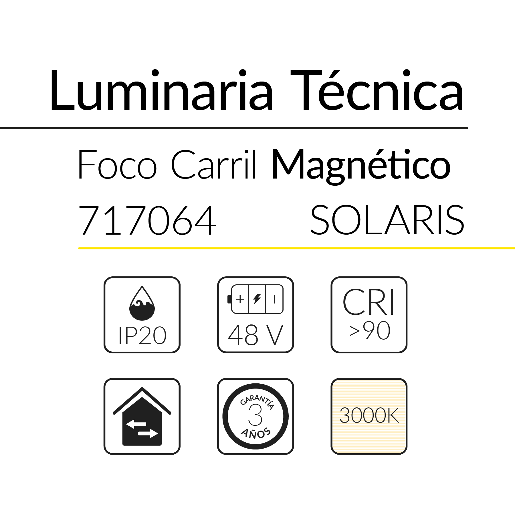1.2 FOCO CARRIL MAGN&Eacute;TICO 48V SOLARIS 6W 3000K NEGRO BLUELed 717064 efecto hover Solmad