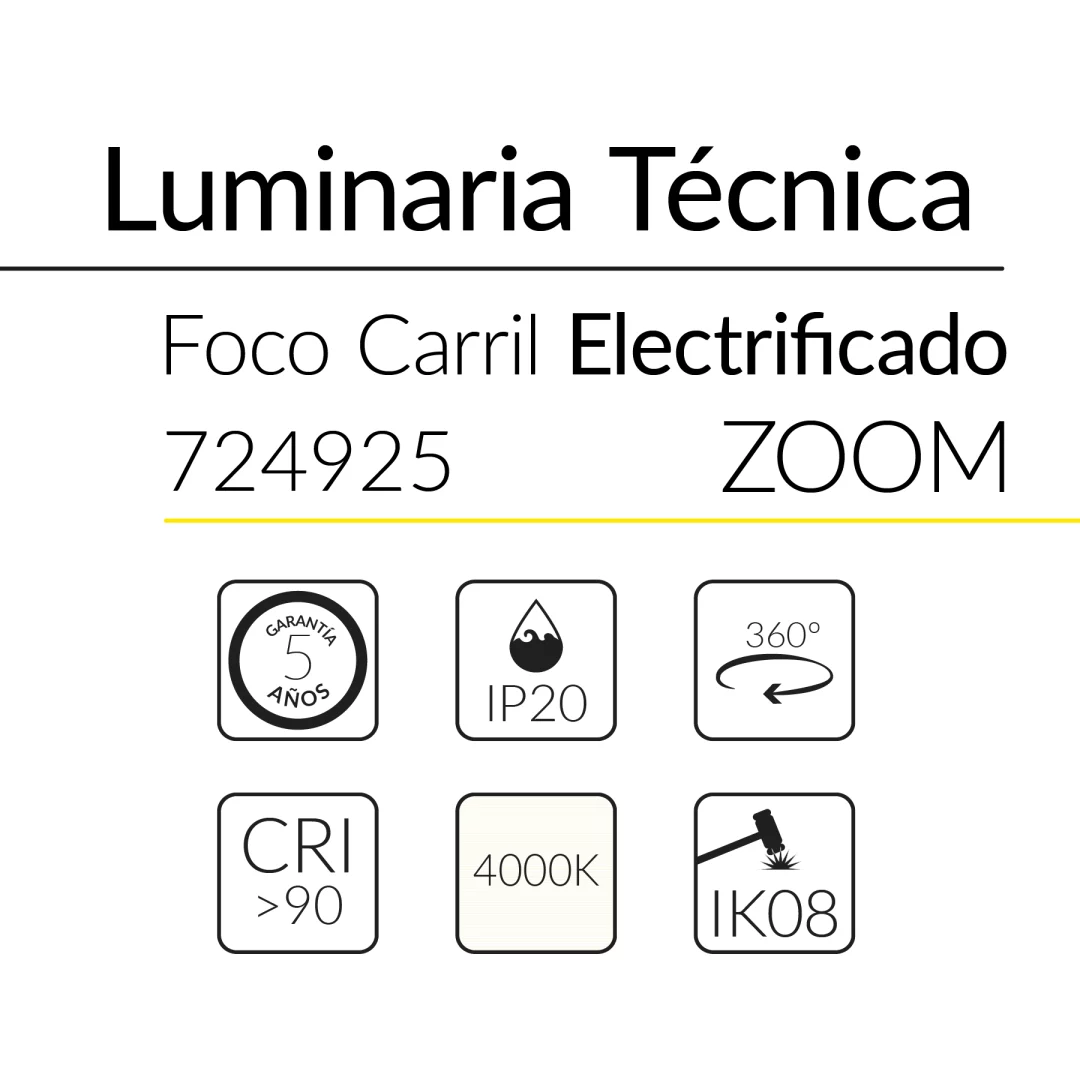 1.2 FOCO CARRIL ZOOM 15W 4000K NEGRO BLUELed 724925 efecto hover Solmad