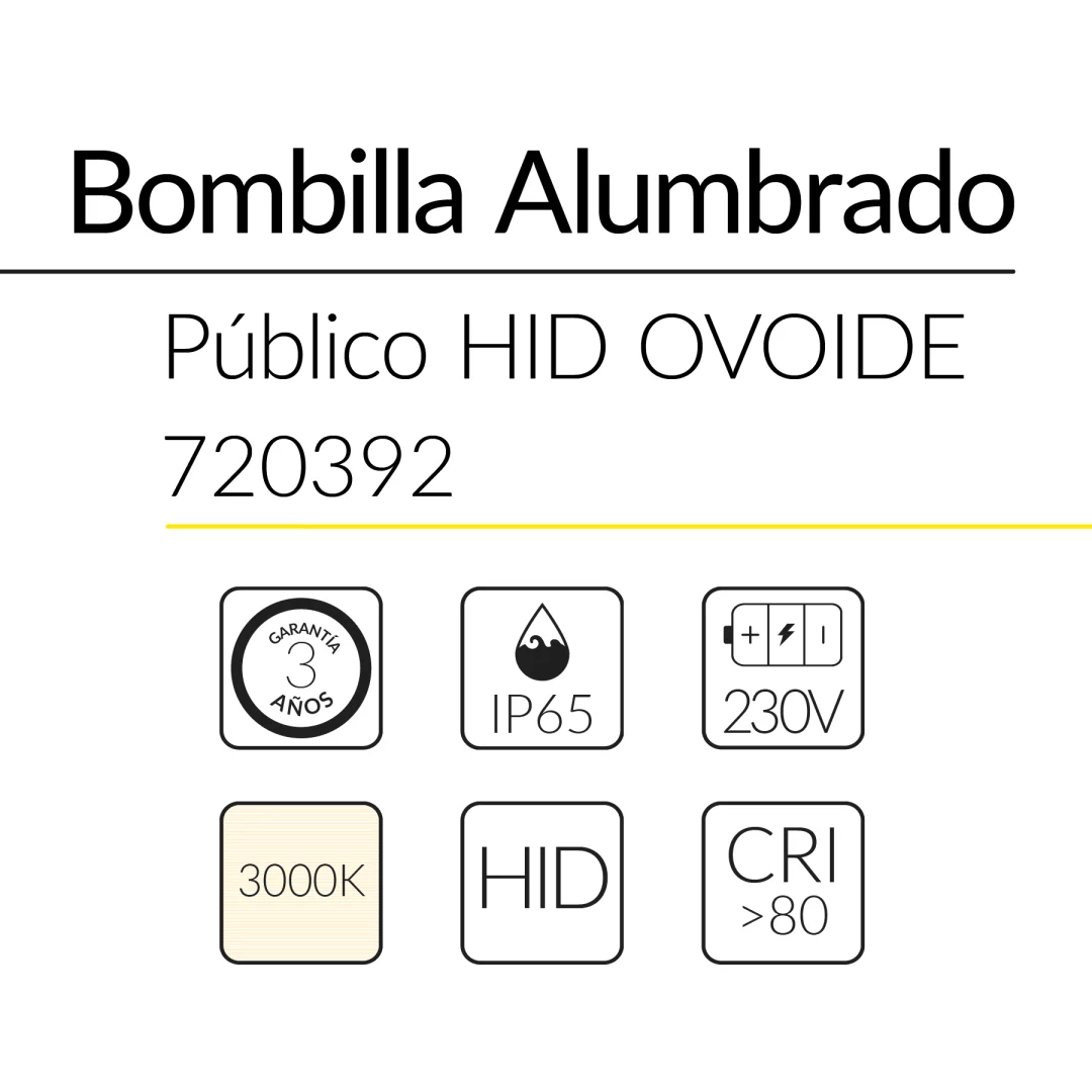3.2 BLUELed BOMBILLA HID OVOIDE 36W 3000K E27 IP65 5500 Lm 720392 efecto hover