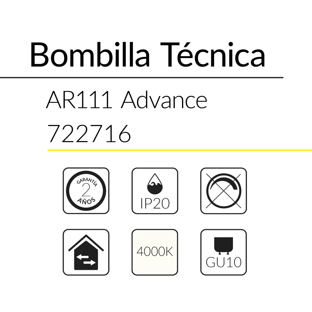 3.2 BOMBILLA AR111 ADVANCE 12W 230V 30D GU10 4000K BLUELed 722716 efecto hover Solmad