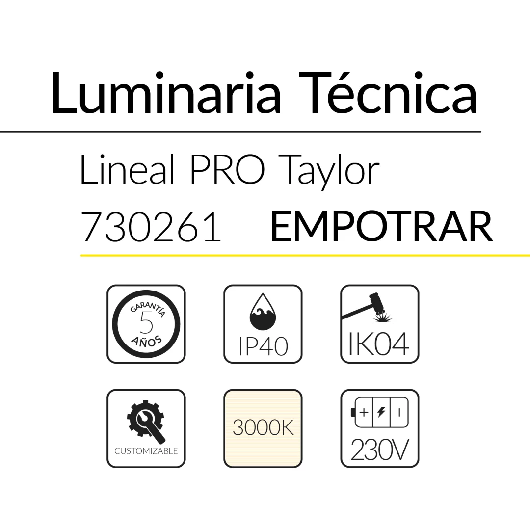 4.2 TAYLOR LINEAL EMPOTRAR 40W 3000K BLANCO 70x60mm 1410mm BLUELed 730261 efecto hover
