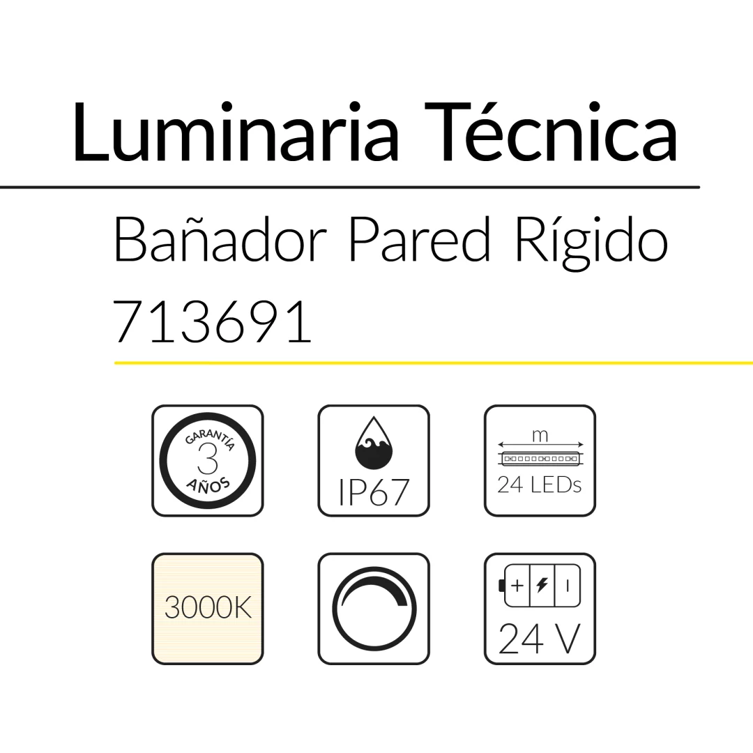 5.2 BA&Ntilde;ADOR DE PARED 36W 24V 3000K 12&ordm; IP67 1000mm BLUELed 713691 efecto hover Solmad