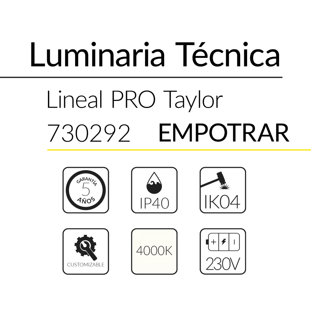 5.2 TAYLOR LINEAL EMPOTRAR 48W 4000K NEGRO 70x60mm 1690mm BLUELed 730292 efecto hover