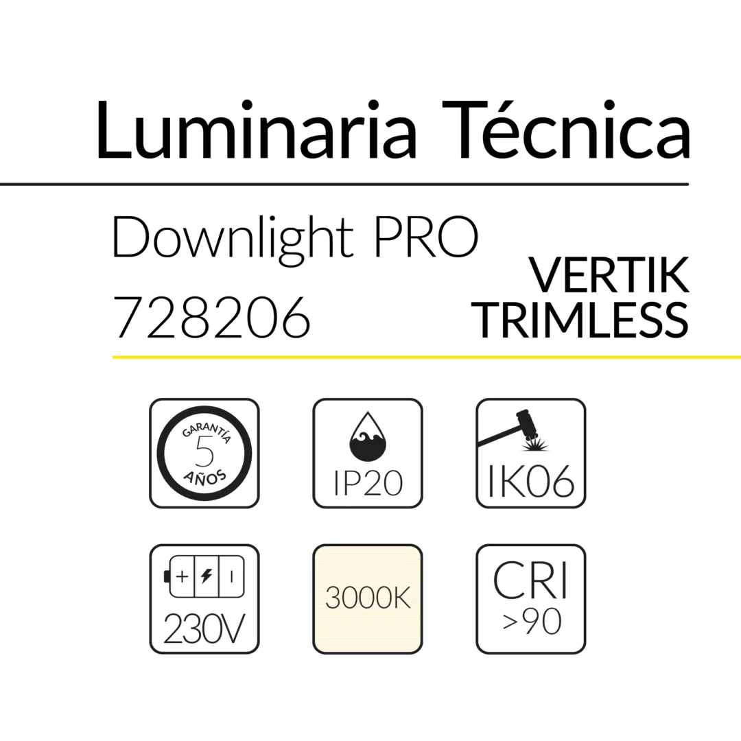 27.2 Downlight PRO Vertik Trimless 12W 36D 3000K Blanco BLUELed 728206 efecto hover Solmad