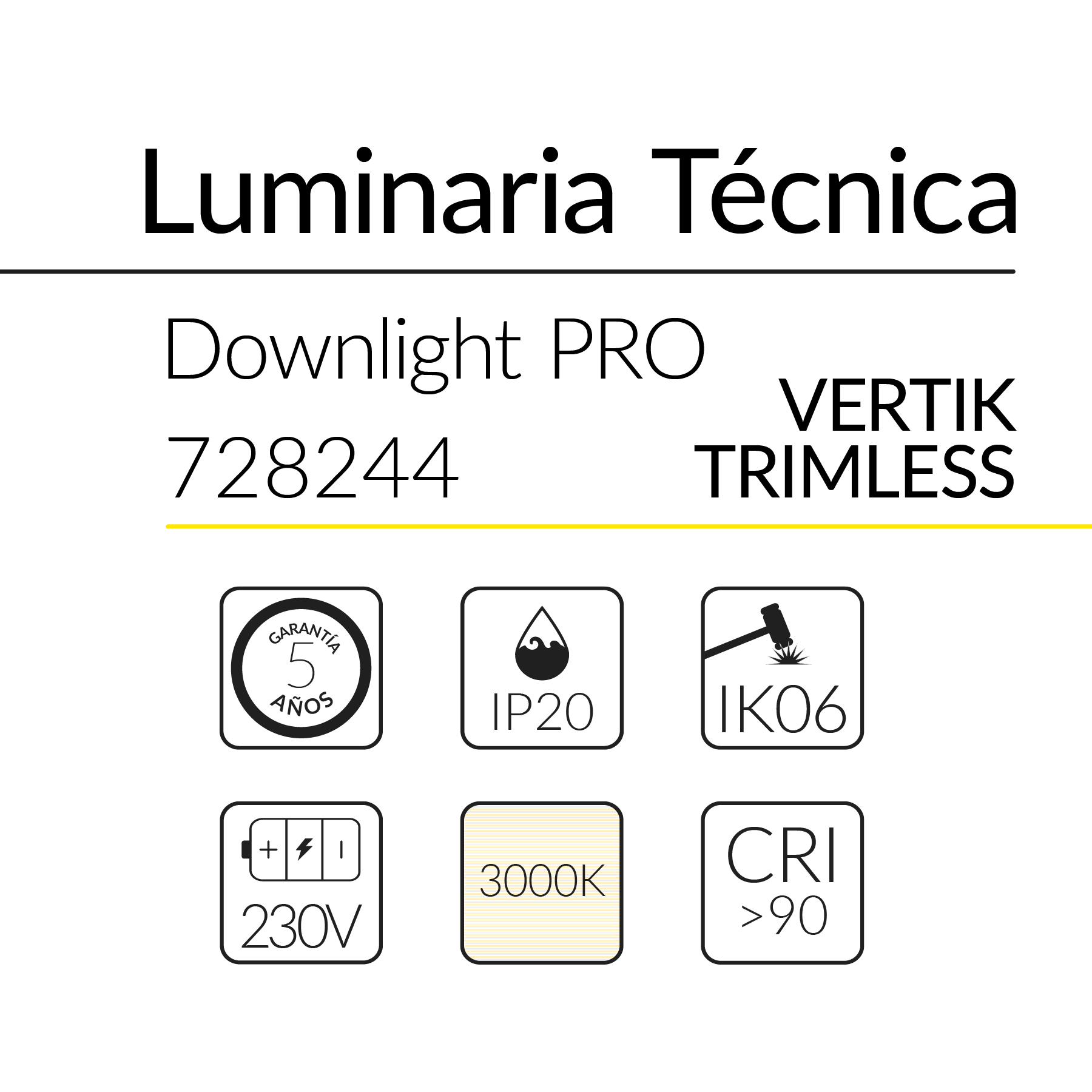31.2 Downlight PRO Vertik Trimless 12W 36D 3000K Negro BLUELed 728244 efecto hover Solmad