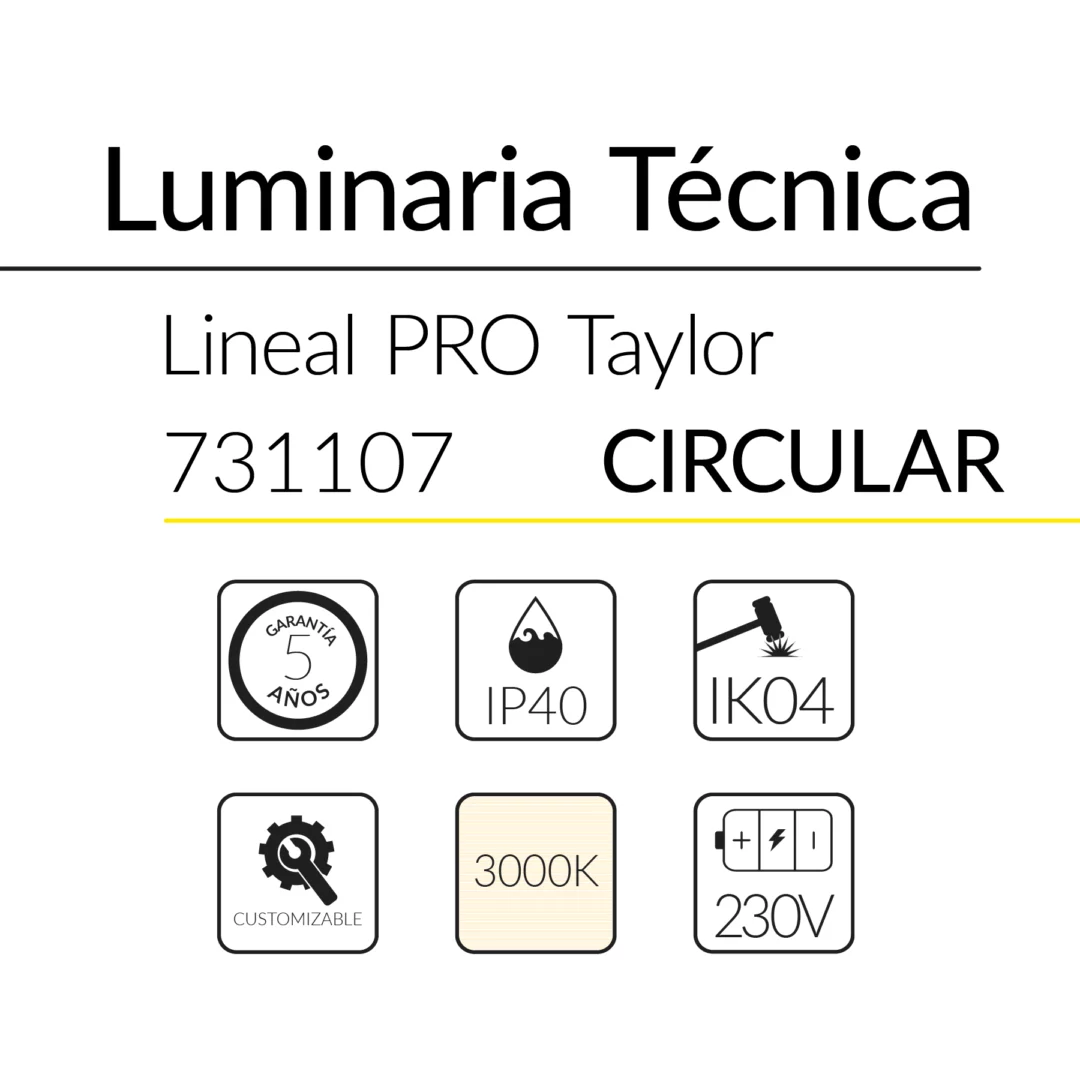 10.2 Taylor Circular 110W 3000K Negro 35x35mm &Oslash;1200mm BLUELed 731107 efecto hover Solmad