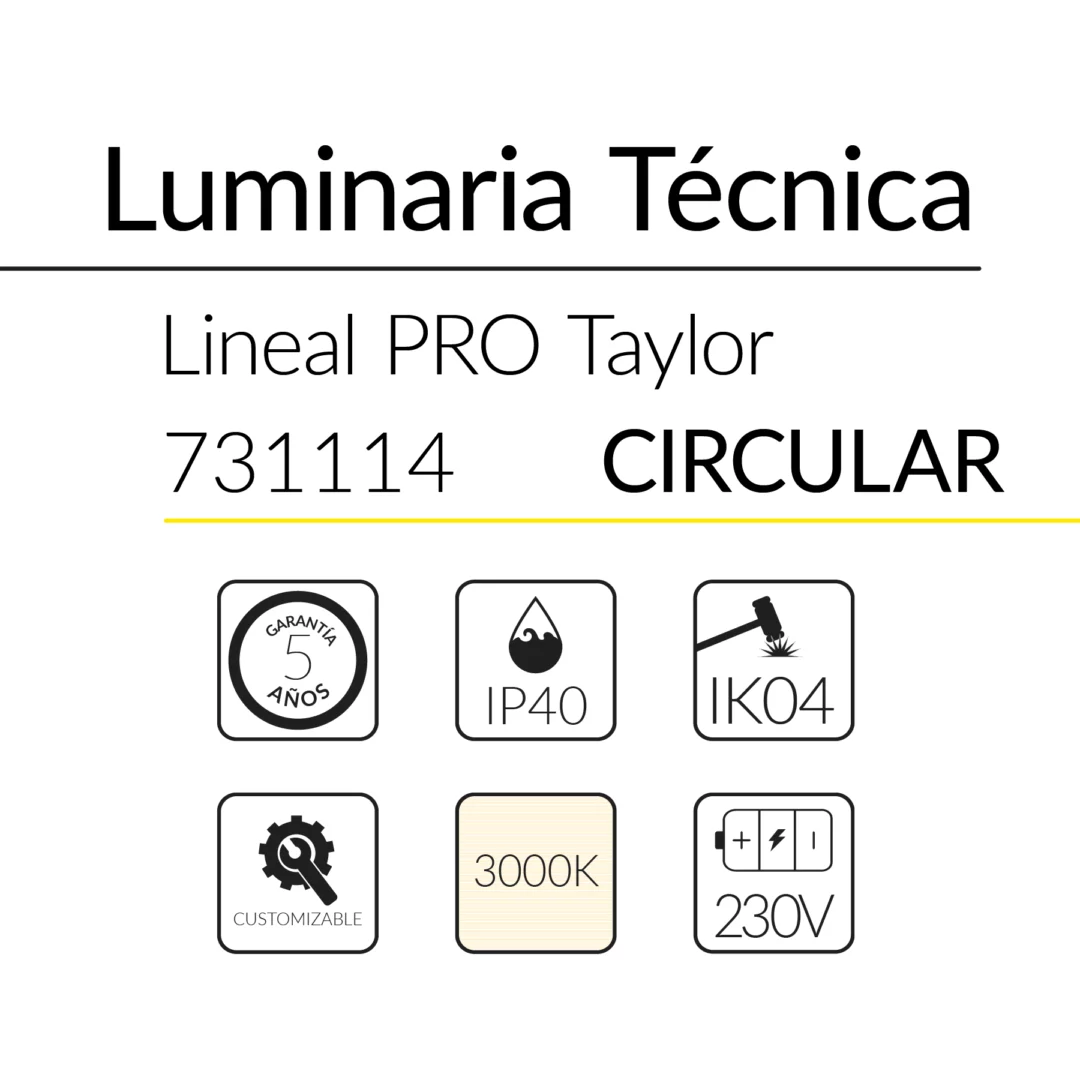 11.2 Taylor Circular 110W 3000K Blanco 35x35mm &Oslash;1200mm BLUELed 731114731114 efecto hover Solmad