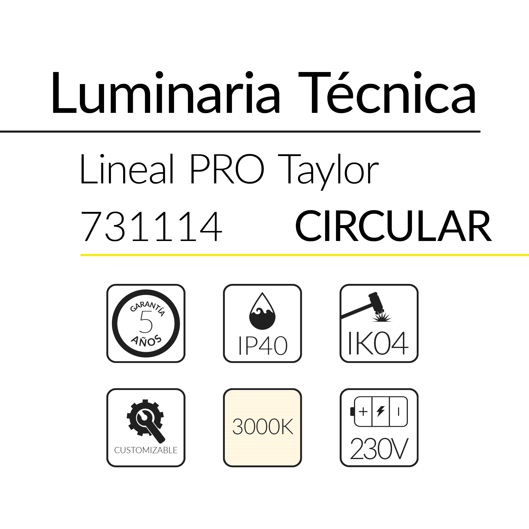 11.2 Taylor Circular 110W 3000K Blanco 35x35mm &Oslash;1200mm BLUELed 731114731114 efecto hover Solmad