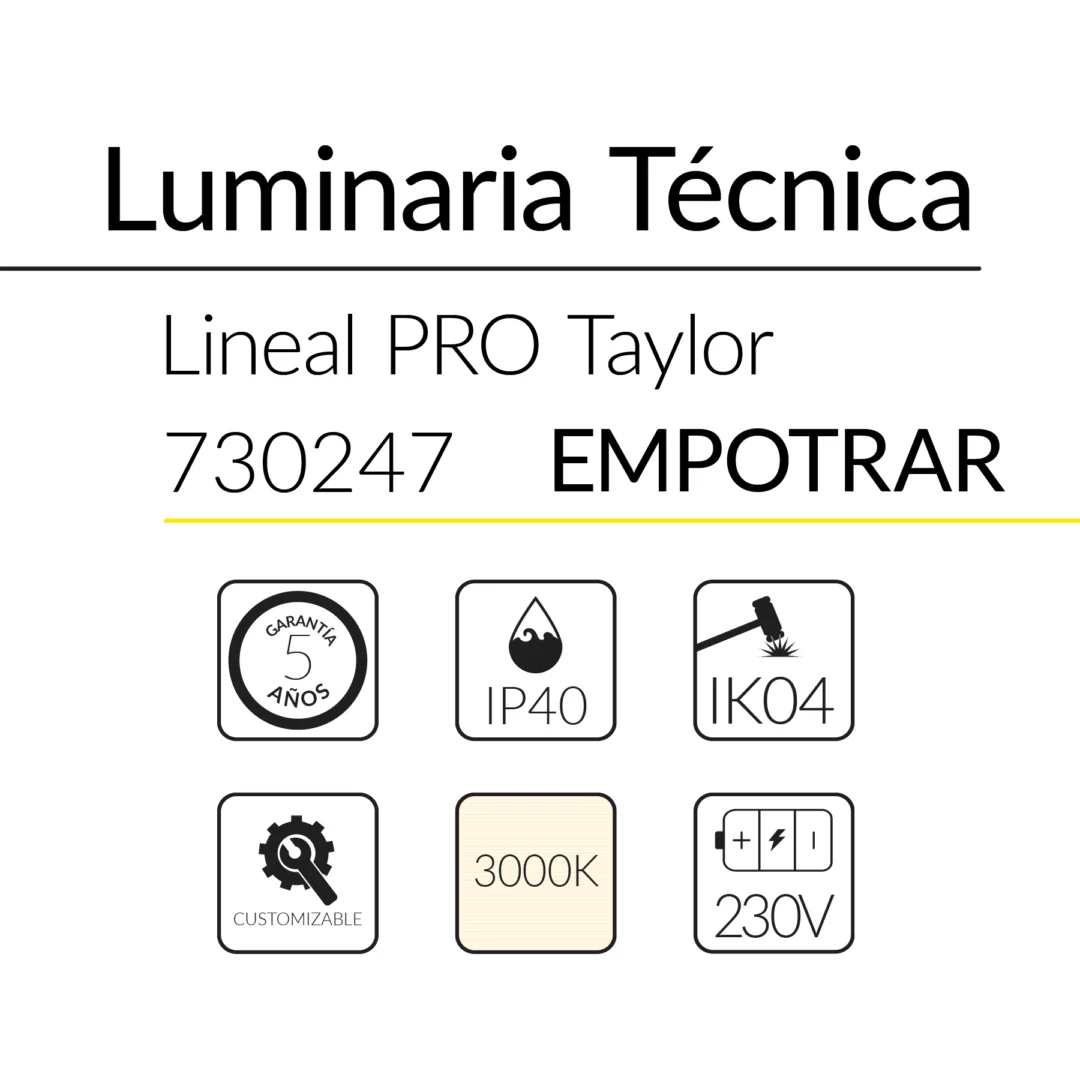 15.2 Taylor Lineal Empotrar 40W 3000K Negro 70x60mm 1410mm BLUELed 730247 efecto hover Solmad