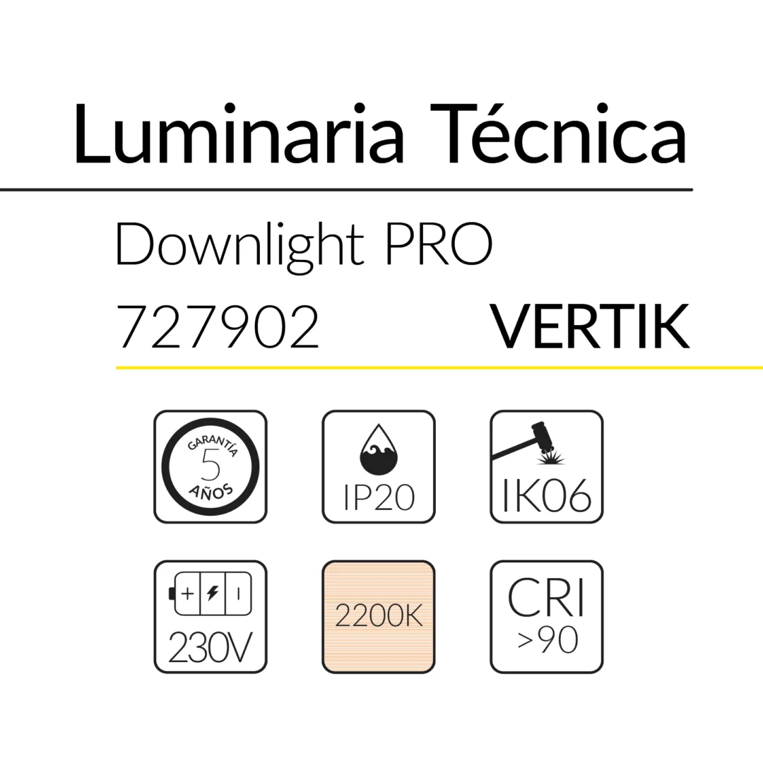 29.2 Downlight PRO Vertik 12W 36D 2200K Negro BLUELed 727902 efecto hover Solmad