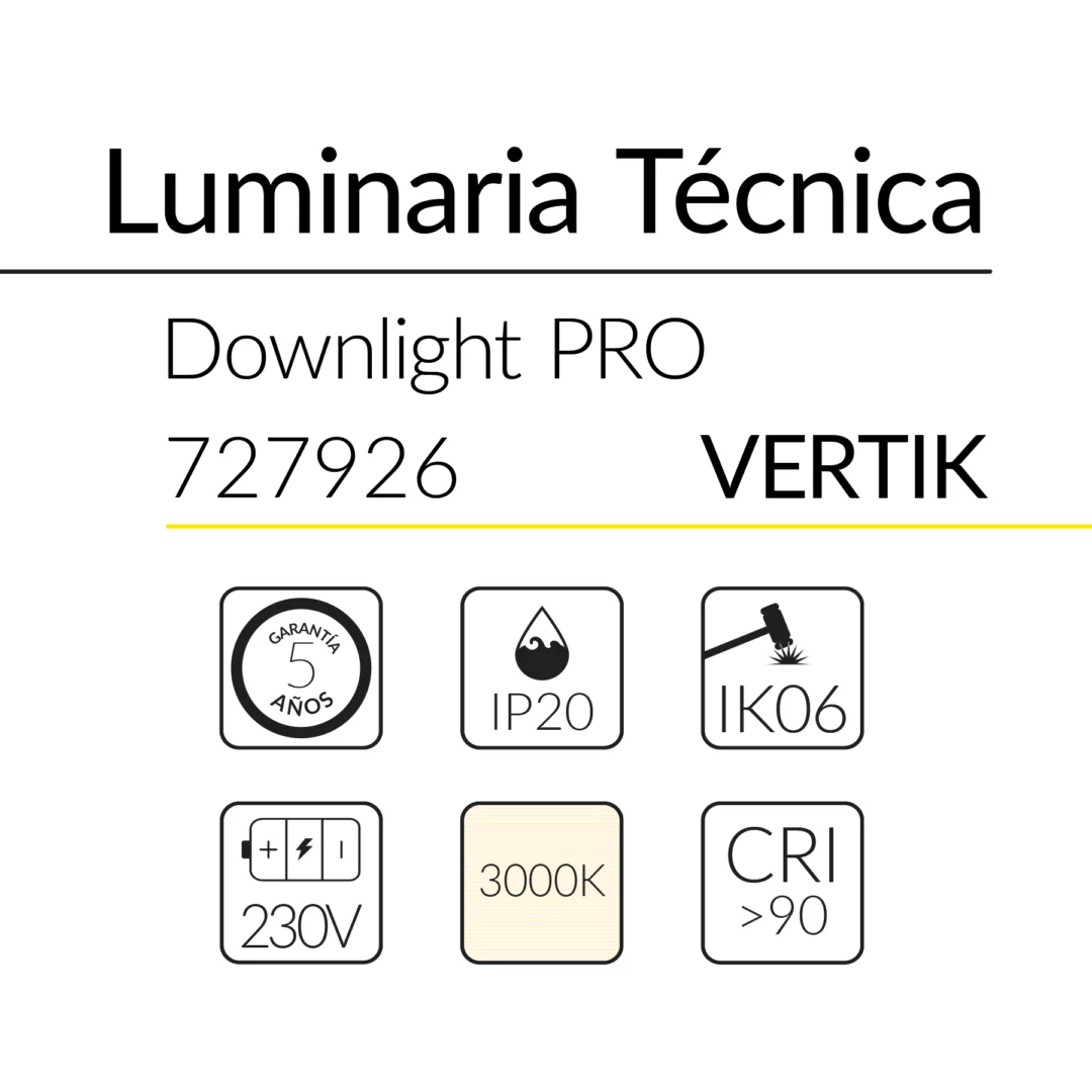 31.2 Downlight PRO Vertik 12W 36D 3000K Negro BLUELed 727926 efecto hover Solmad